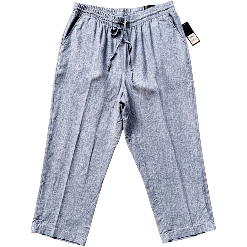 Jones New York Signature Woman Linen Blend Crop Pants Blue White 2X NWT
